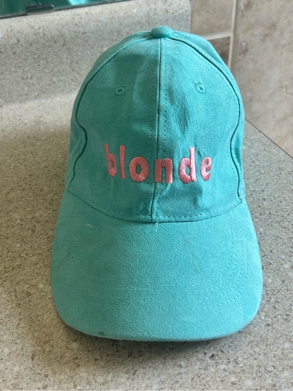 Blonde Cap - Teal with Pink Lettering